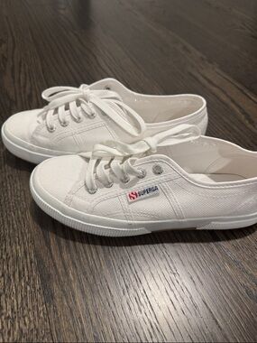 Superga White Canvas Low-Profile Lace-Up Sneakers
